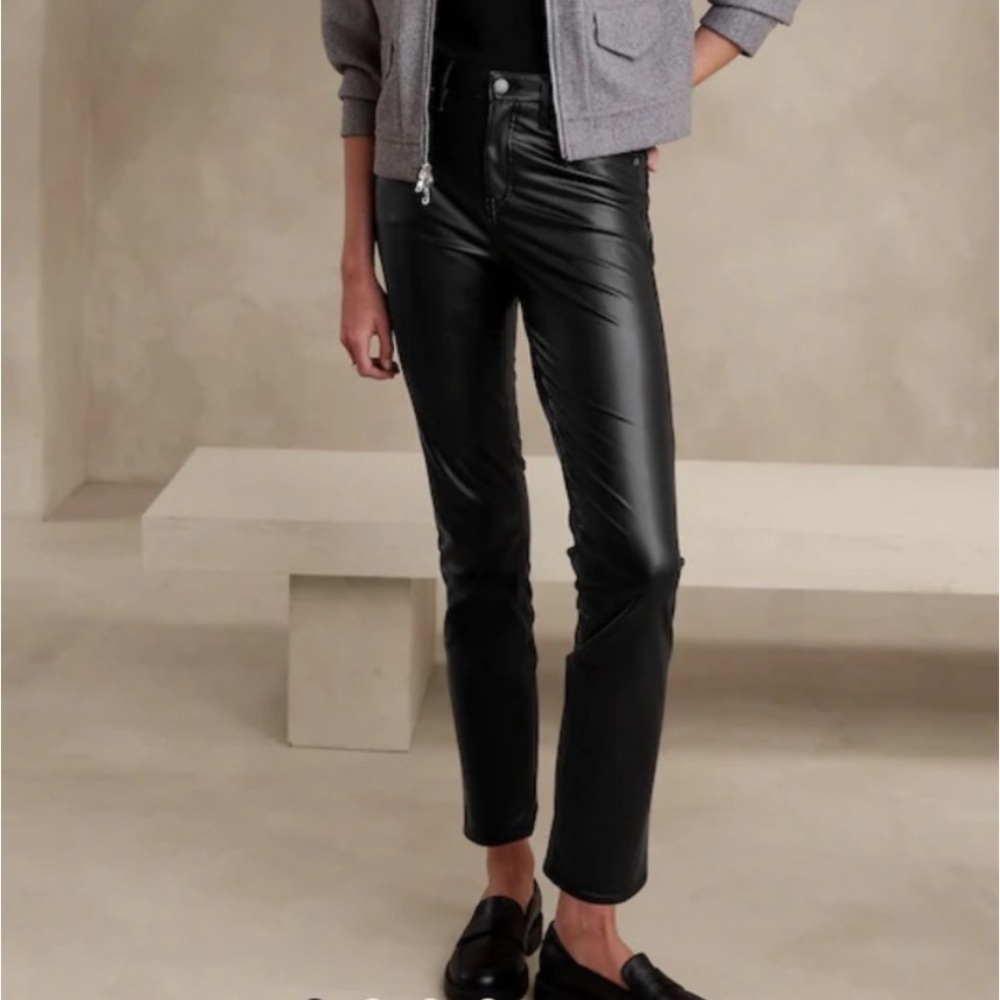 NWT! Banana Republic High Rise Slim Black Faux Leather Pants 31 Wsist Size 12